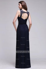 Chic Sleeveless Scoop Lace Bridesmaid Dresses with Keyhole Back