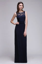 Chic Sleeveless Scoop Lace Bridesmaid Dresses with Keyhole Back