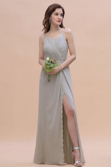 Chic Spaghetti Straps Chiffon Lace A-Line Bridesmaid Dresses On Sale