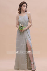 Chic Spaghetti Straps Chiffon Lace A-Line Bridesmaid Dresses On Sale