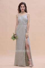 Chic Spaghetti Straps Chiffon Lace A-Line Bridesmaid Dresses On Sale