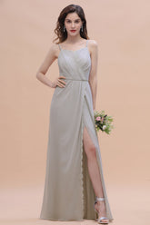 Chic Spaghetti Straps Chiffon Lace A-Line Bridesmaid Dresses On Sale