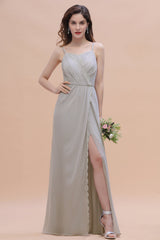 Chic Spaghetti Straps Chiffon Lace A-Line Bridesmaid Dresses On Sale