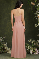 Chic Spaghetti Straps Halter A-Line Floor-length Split Bridesmaid Dress With Pockets