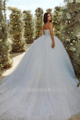 Chic Sweetheart A-line Sleeveless Glitter Tulle Wedding Dress With Train