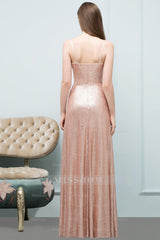 Chic V-Neck Spaghetti-Straps Sequined Long Bridesmaid dresses Affordable