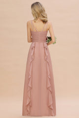 Chiffon Long Sleeveless Bridesmaid Dresses with Cascading Ruffles