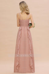 Chiffon Long Sleeveless Bridesmaid Dresses with Cascading Ruffles