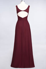 Chiffon V-Neck Straps Sleeveless Ruffles Floor-Length Bridesmaid Dress with Open Back