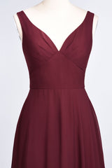 Chiffon V-Neck Straps Sleeveless Ruffles Floor-Length Bridesmaid Dress with Open Back