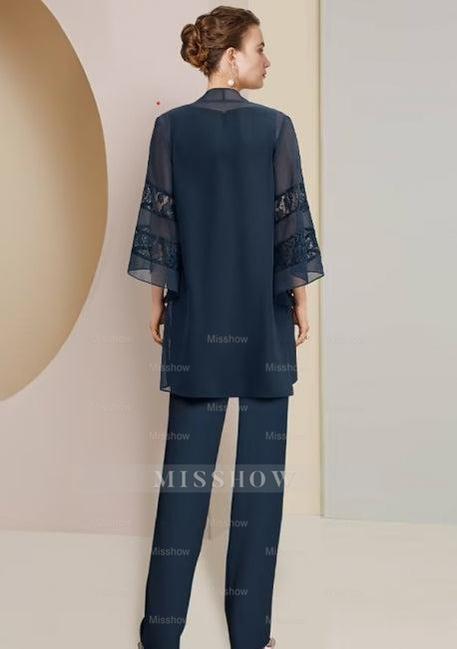 Classic jewel 3/4 length sleeves two pieces Chiffon mother dress