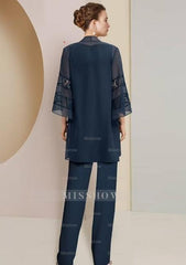 Classic jewel 3/4 length sleeves two pieces Chiffon mother dress