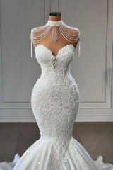 Classy Appliques Lace Tassel Sweetheart Sleeveless Chapel Mermaid Wedding Dresses