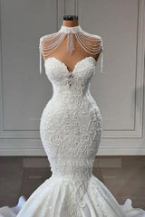 Classy Appliques Lace Tassel Sweetheart Sleeveless Chapel Mermaid Wedding Dresses