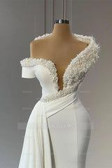Classy V-neck Off-the-shoulder Beading Sleeveless Mermaid Wedding Dresses