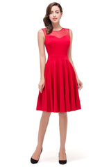 Crew Knee-length A-line Red Bridesmaid Dresses