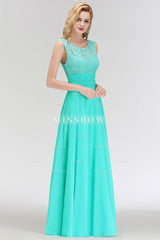Crew Neck Lace Top Sleeveless Chiffon Bridesmaid Dress Aline Formal Dress