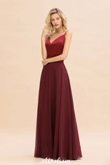 Cross Backless Floor Length Satin Evening Gowns Burgundy Bridesmaid Dress