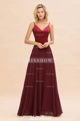 Cross Backless Floor Length Satin Evening Gowns Burgundy Bridesmaid Dress
