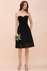 Cute Black knee length Bridesmaid Dress Sweetheart homecoming Dress for Girls