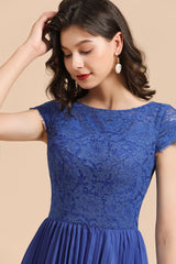 Cute Lace Chiffion Mini Party Dress Short Sleeves Knee Length Homecoming Dress