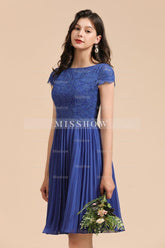 Cute Lace Chiffion Mini Party Dress Short Sleeves Knee Length Homecoming Dress