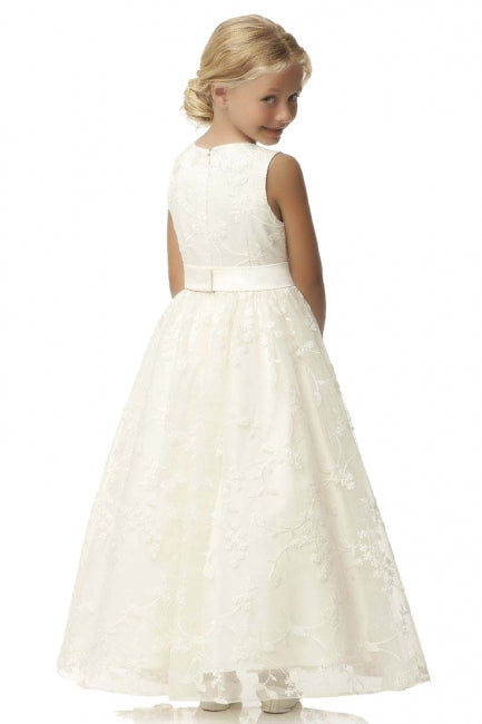 Cute Long A-line Jewel Lace Sleeveless Floor length Flower Girl Dress