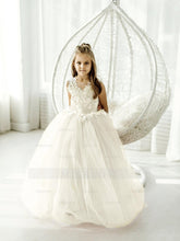Cute Puffy Lace Appliqued Sleeveless Flower Girl Dresses