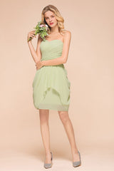 Cute Sleeveless slim Ruffle Chiffon Mini Bridesmaid Dress Wedding Guest Dress