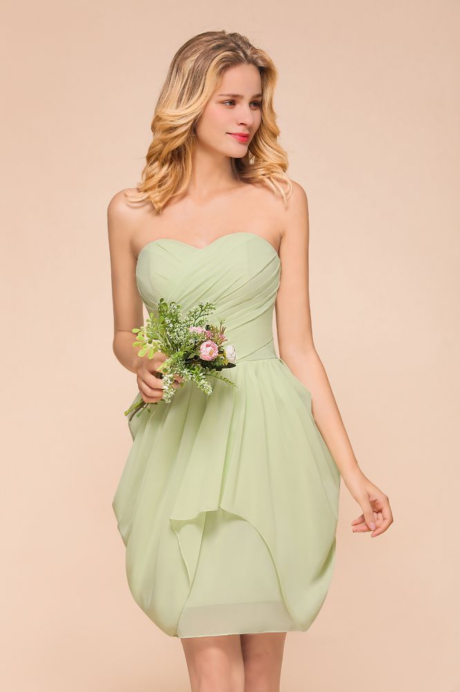Cute Sleeveless slim Ruffle Chiffon Mini Bridesmaid Dress Wedding Guest Dress