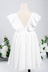 Cute White Ruffle Sleeves Flower Girl Dress Pleated A-line Little Girl Dress for Wedding Party