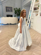 Cute White Satin Princess Flower Girl Dress
