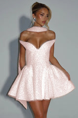 Off the Shoulder Sleeveless Short A Line Formal Dress With Sequin