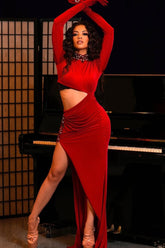 High Neck Long Sleeves Long Mermaid Formal Dress With Split Beading