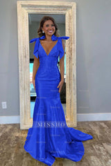 Straps V Neck Sleeveless Long Mermaid Formal Dress With Beading