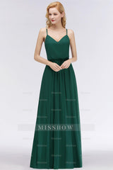Dark Green Chiffon Spaghetti-Straps Modest Bridesmaid Dresses