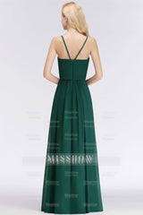 Dark Green Chiffon Spaghetti-Straps Modest Bridesmaid Dresses