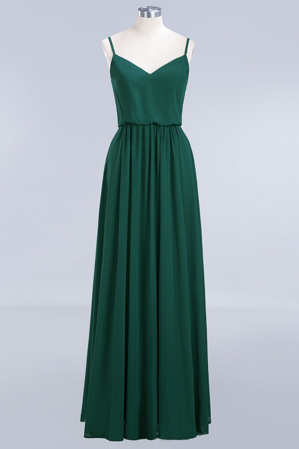 Dark Green Chiffon Spaghetti-Straps Modest Bridesmaid Dresses