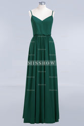 Dark Green Chiffon Spaghetti-Straps Modest Bridesmaid Dresses
