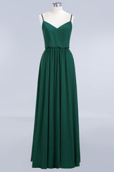 Dark Green Chiffon Spaghetti-Straps Modest Bridesmaid Dresses