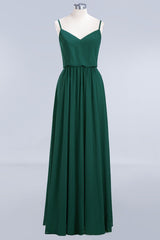Dark Green Chiffon Spaghetti-Straps Modest Bridesmaid Dresses