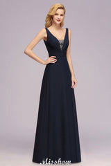 Deep V-Neck Beading A-line Bridesmaid Dress Floor Length Maid of Honor Dress