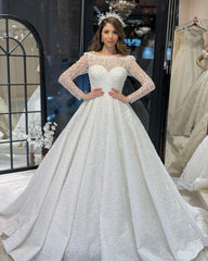 Deluxe Floor Length Long Sleeves A-Line Lace Wedding Dress with Ruffles
