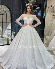 Deluxe Floor Length Long Sleeves A-Line Lace Wedding Dress with Ruffles