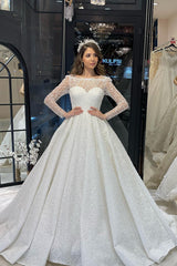 Deluxe Floor Length Long Sleeves A-Line Lace Wedding Dress with Ruffles