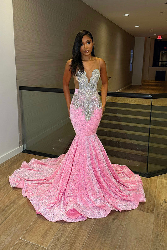 Deluxe Floor Length Sleeveless Mermaid Sequined Prom Dress with Ruffle misshow