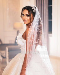 Deluxe Floor Length Sweetheart Sleeveless A-Line Sequined Wedding Dress with Beads