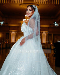 Deluxe Floor Length Sweetheart Sleeveless A-Line Sequined Wedding Dress with Beads