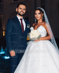 Deluxe Floor Length Sweetheart Sleeveless A-Line Sequined Wedding Dress with Beads