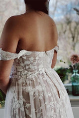 Designer A-line Off-the-shoulder Sleeveless Wedding Dresses With Lace